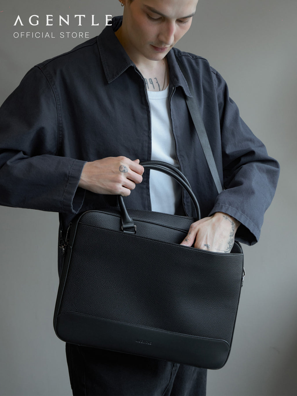 AGENTLE • A BRIEFCASE – Laptop Ready Structured Business Briefcase • Minimal Black