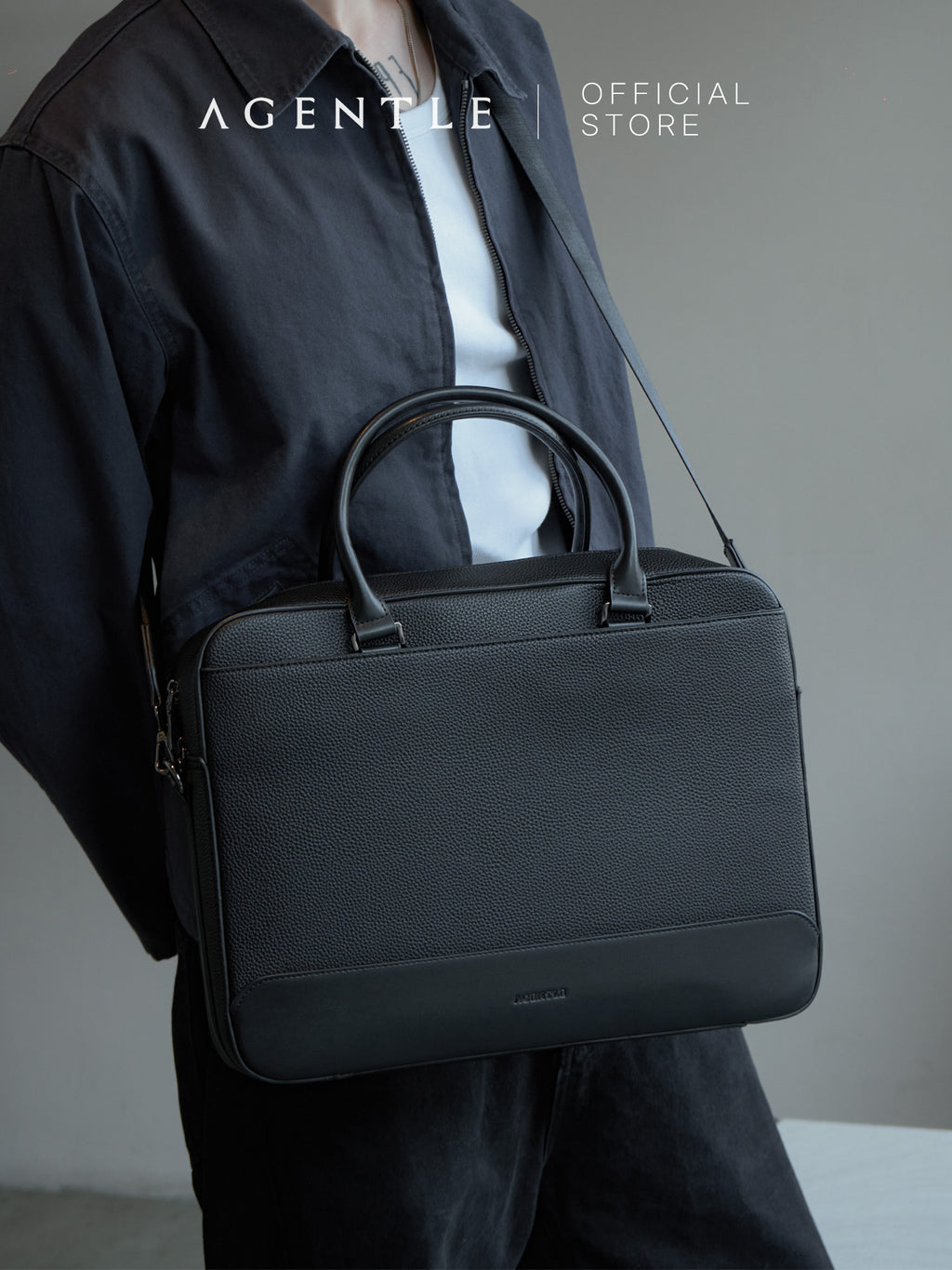 AGENTLE • A BRIEFCASE – Laptop Ready Structured Business Briefcase • Minimal Black