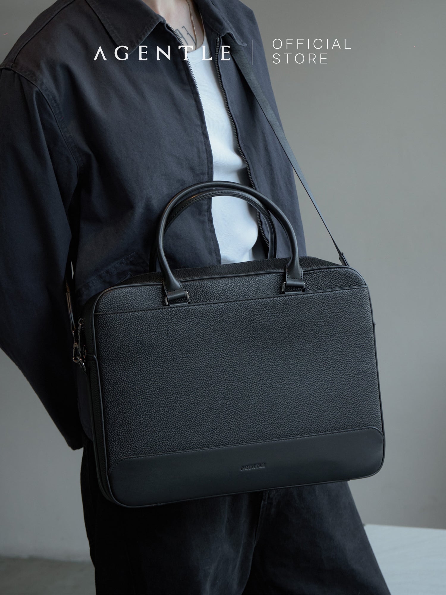 AGENTLE • A BRIEFCASE – Laptop Ready Structured Business Briefcase • Minimal Black