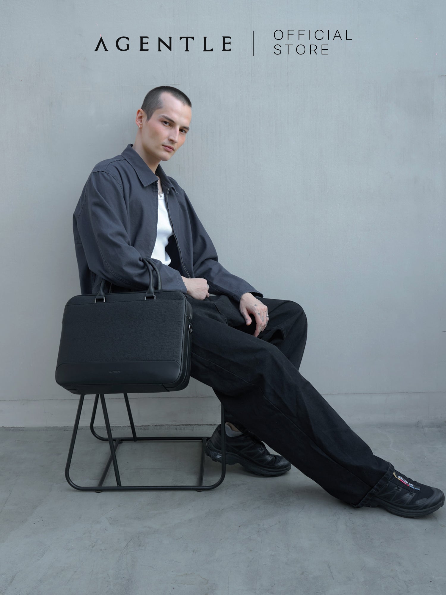 AGENTLE • A BRIEFCASE – Laptop Ready Structured Business Briefcase • Minimal Black