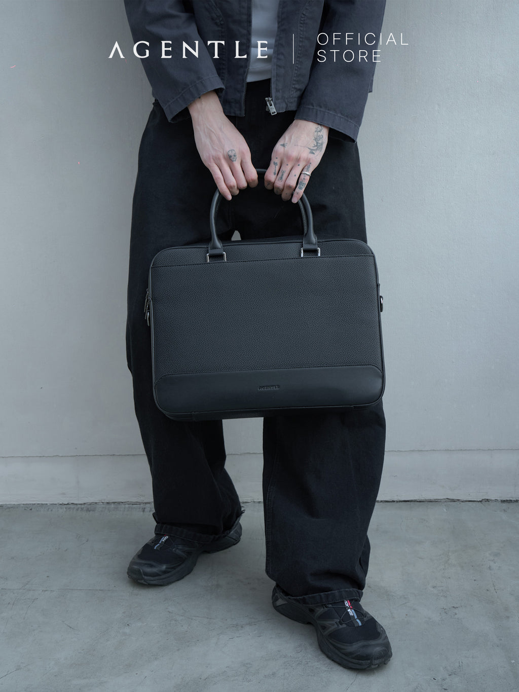 AGENTLE • A BRIEFCASE – Laptop Ready Structured Business Briefcase • Minimal Black