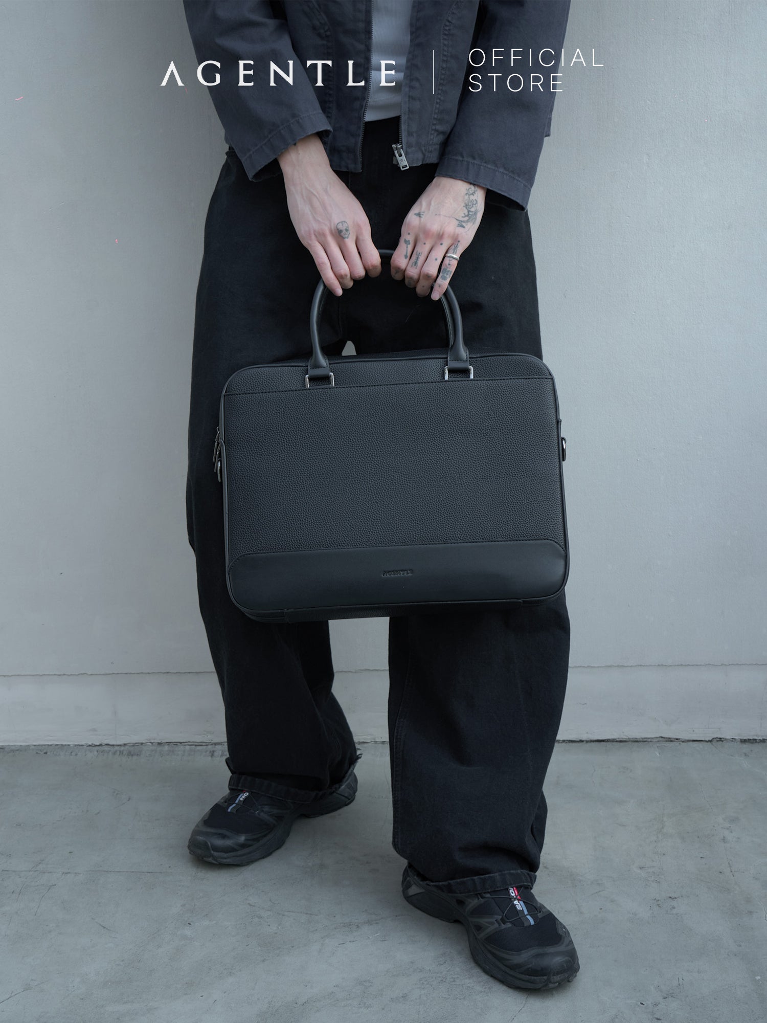AGENTLE • A BRIEFCASE – Laptop Ready Structured Business Briefcase • Minimal Black