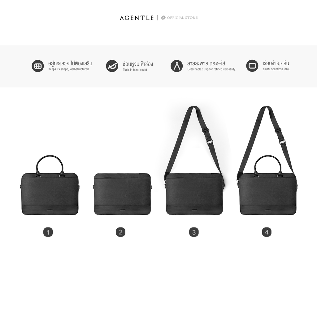AGENTLE • A BRIEFCASE – Laptop Ready Structured Business Briefcase • Minimal Black