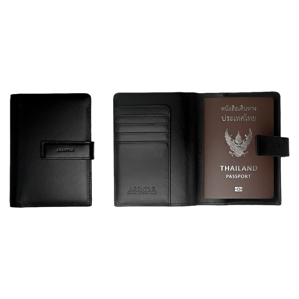 AGENTLE • SLIMPASS Passport Wallet Magnetic Closure • Smooth Top-Grain Leather