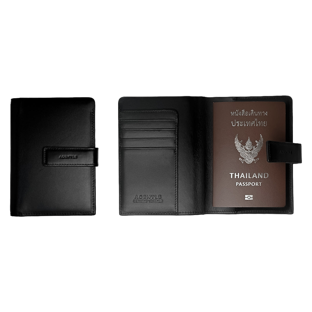 AGENTLE • SLIMPASS Passport Wallet Magnetic Closure • Smooth Top-Grain Leather